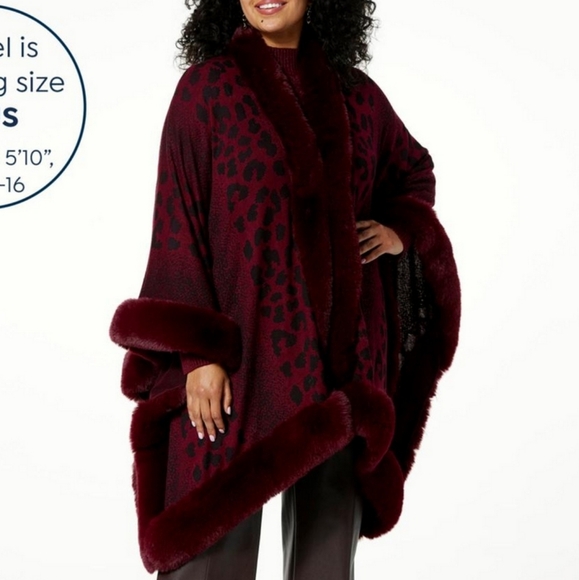 KATHY IRELAND Fashion 360 Safari Skies Faux Fur Trim Cape - NEW - Picture 2 of 4